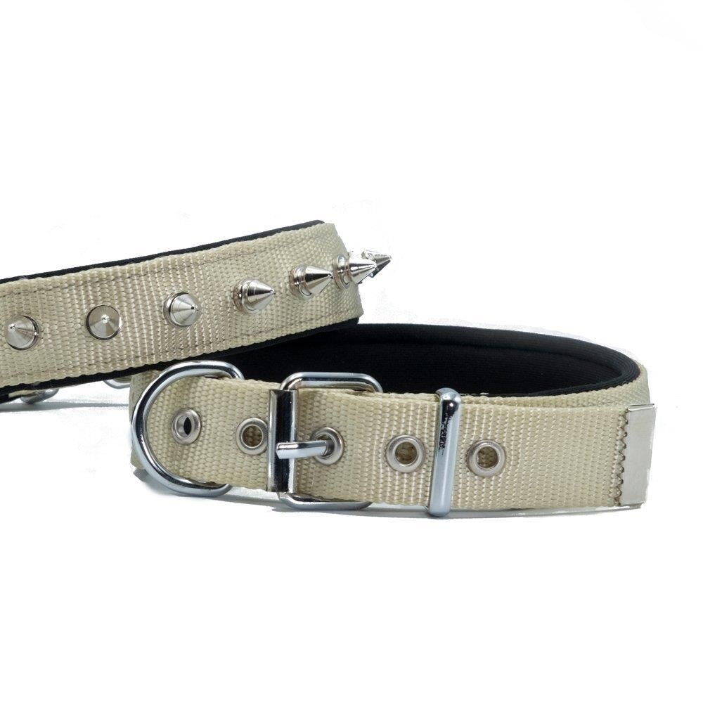 Doggie Konforlu Dokumadan El Yapımı Çivili Köpek Boyun Tasması 2,5x37-45cm - Haki