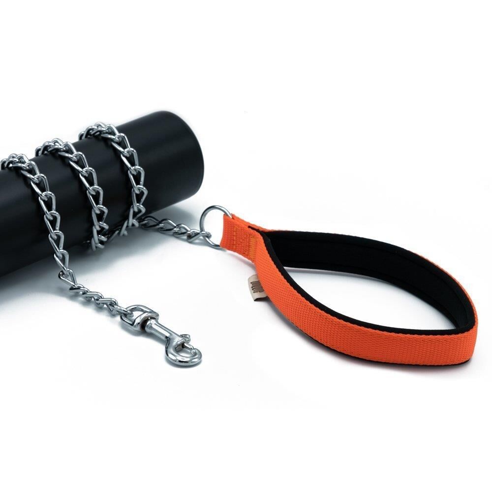 Doggie Konforlu Dokumadan El Yapımı Zincirli Köpek Gezdirme Kayışı 3x110cm - Turuncu