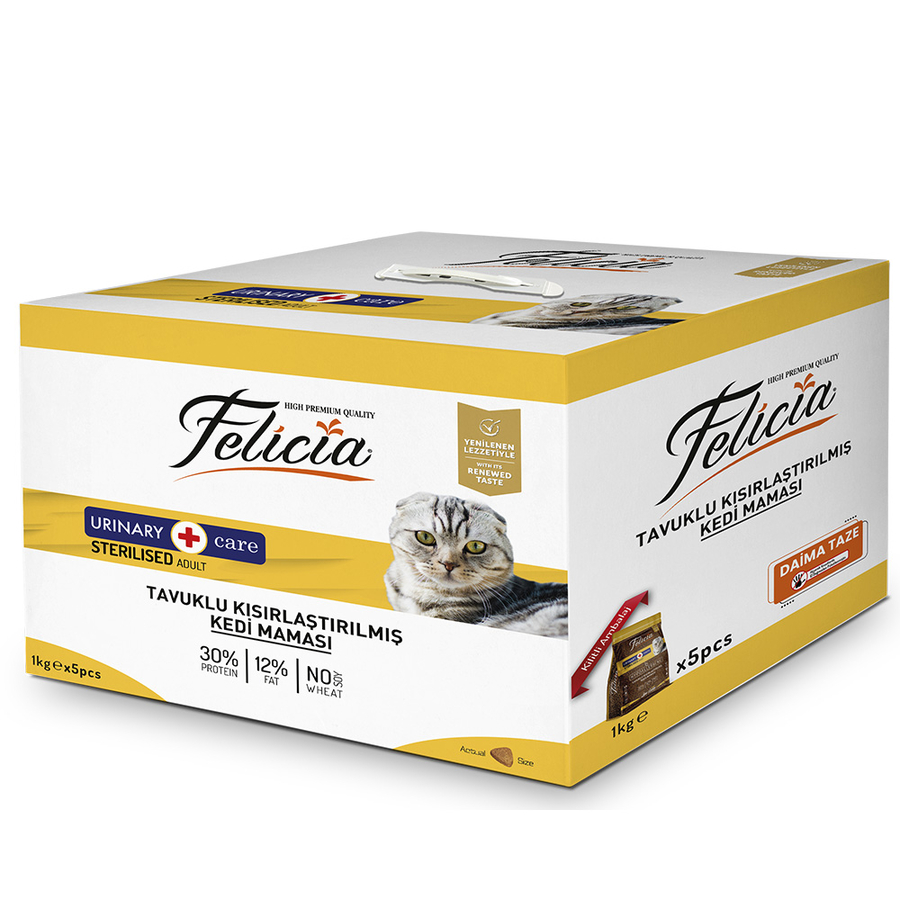 Felicia Tavuklu Az Tahıllı Kısırlaştırılmış Kedi Maması 5x1 Kg 