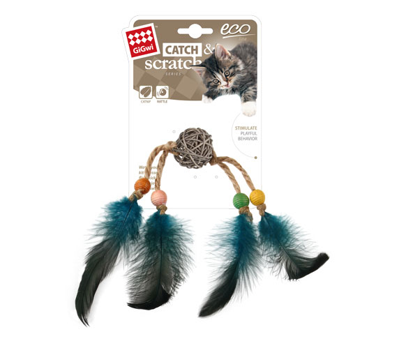 Gigwi Ahşap Toplu Yeşil Tüylü Kedi Oyuncagı 24 X 3 X 4 CM