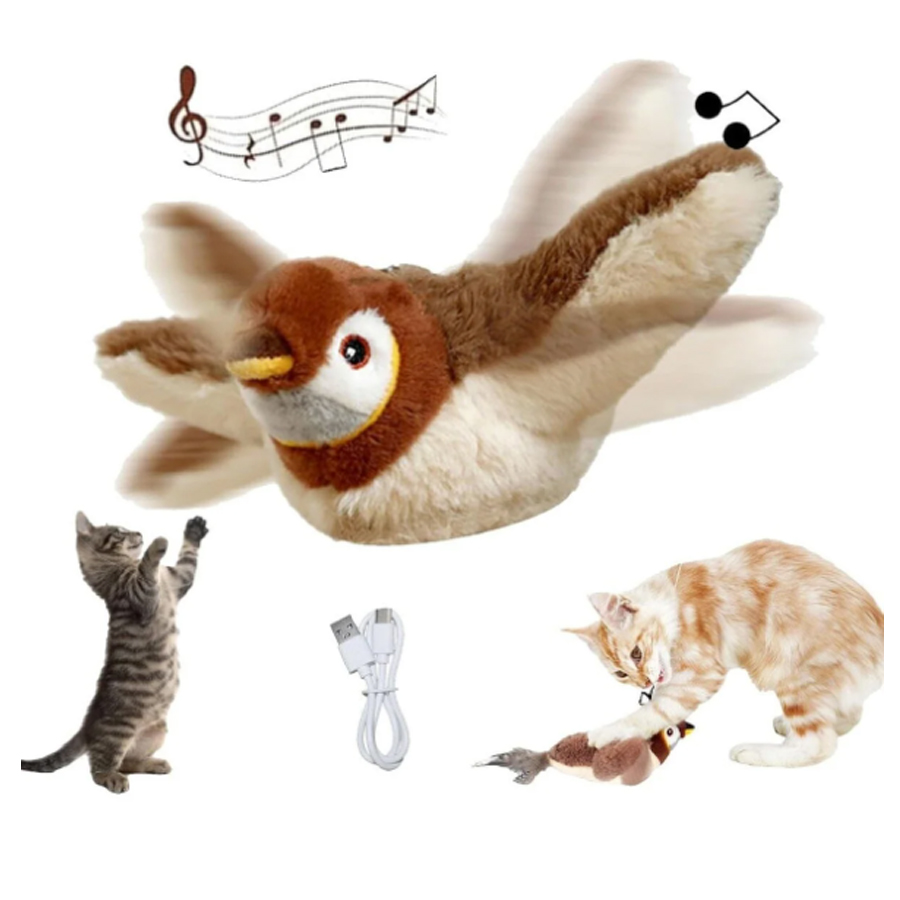 Dokunmatik Sesli Kanat Çırpan Asılabilir Peluş Kuş Kedi Oyuncağı Hareketli Etkileşimli