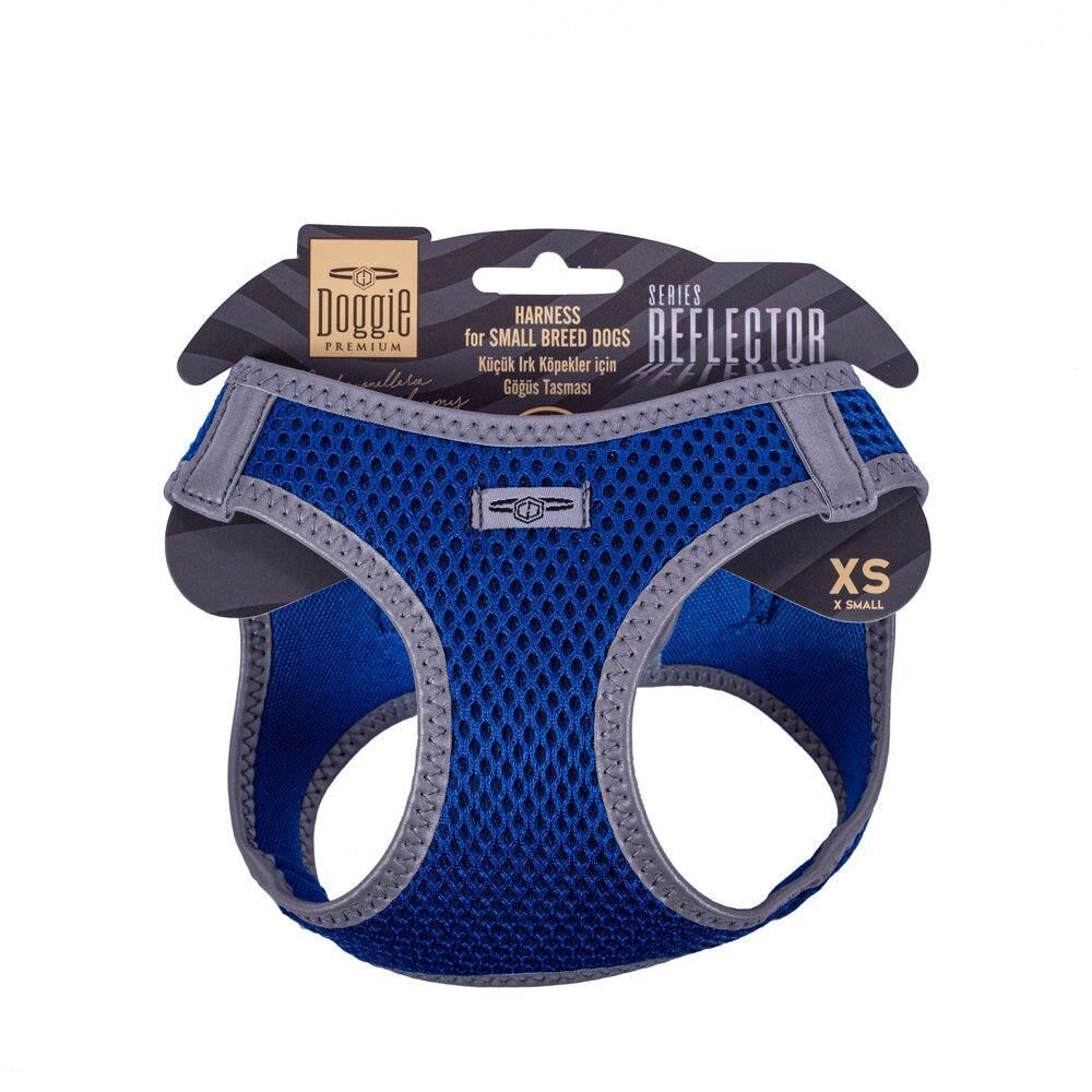 Doggie Havalı Dokuma Reflektör Serisi Küçük Irk Göğüs Tasması Mavi Xs-30-34Cm