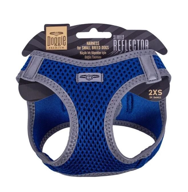 Doggie Havalı Dokuma Reflektör Serisi Küçük Irk Göğüs Tasması Mavi 2Xs-26-30Cm