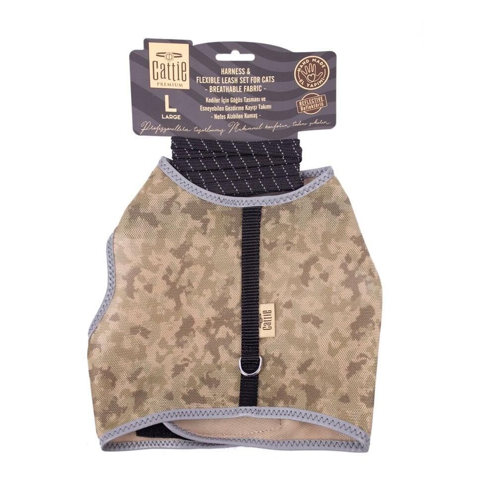 Cattie Havalı Dokuma Kedi Göğüs & Gezdirme Takımı Kamuflaj 1,5X30-40Cm