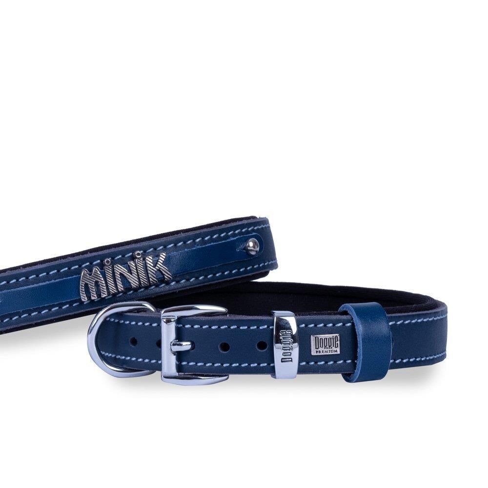 Doggie Konforlu Gerçek Deriden El Yapımı İsimlikli Köpek Boyun Tasması 2,5x37-45cm - Royal Mavi
