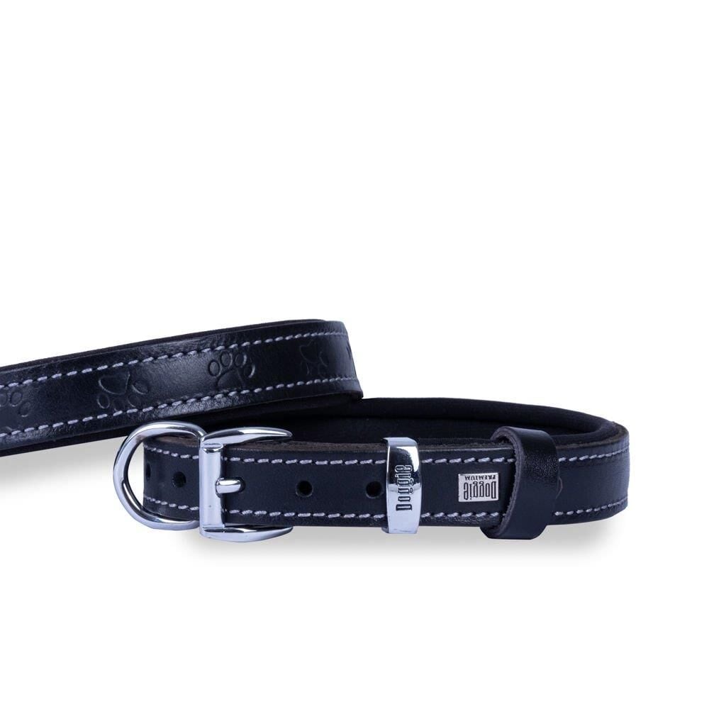 Doggie Konforlu Gerçek Deriden El Yapımı Pati Desenli Köpek Boyun Tasması 2x30-35cm - Siyah