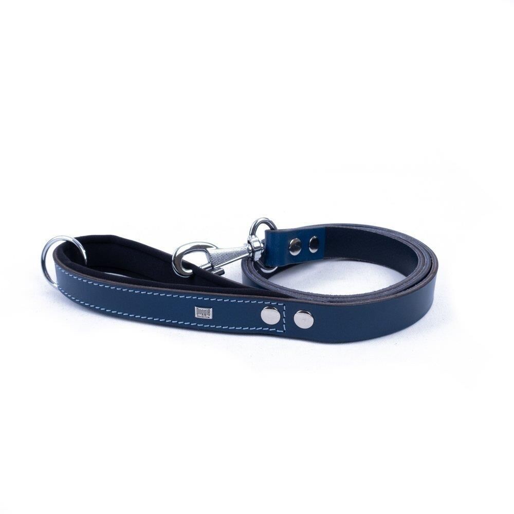 Doggie Konforlu Gerçek Deriden El Yapımı Köpek Gezdirme Kayışı 3x100cm - Royal Mavi