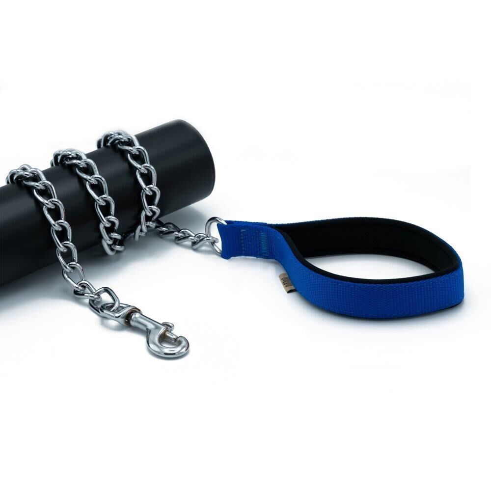 Doggie Konforlu Dokumadan El Yapımı Zincirli Köpek Gezdirme Kayışı 4x110cm - Royal Mavi