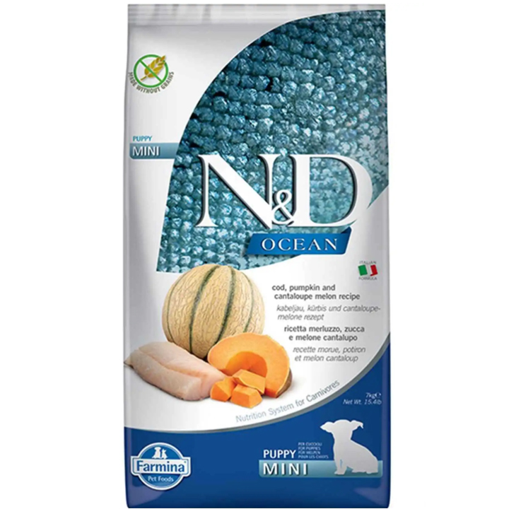 N&D Ocean - Morina Balıklı, Balkabaklı ve Kavunlu Küçük Irk Yavru Köpek Maması 7KG
