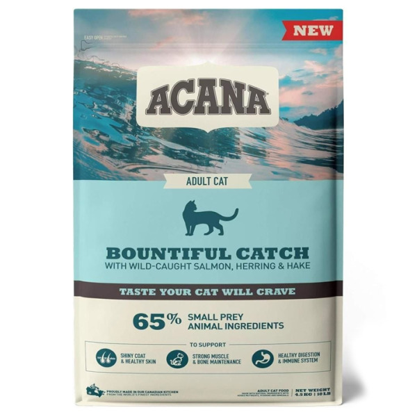 Acana Bountiful Catch Güçlü ve Sağlıklı Kemikler için Balıklı Tahılsız Yetişkin Kedi Maması 4,5KG