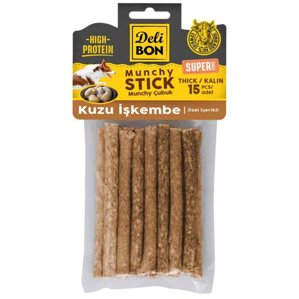 Delibon Super Munchy Köpek Ödülü Çubuk Kuzu İşkembe Kalın 15'li