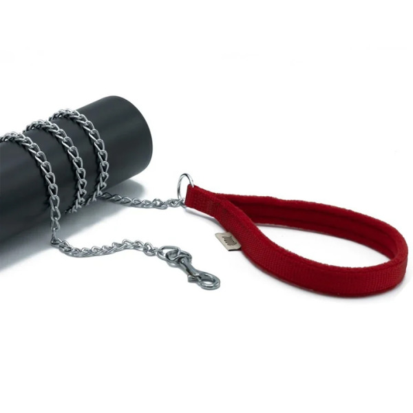 Doggie Konforlu Dokumadan El Yapımı Zincirli Köpek Gezdirme Kayışı Kırmızı 3,5X110Cm