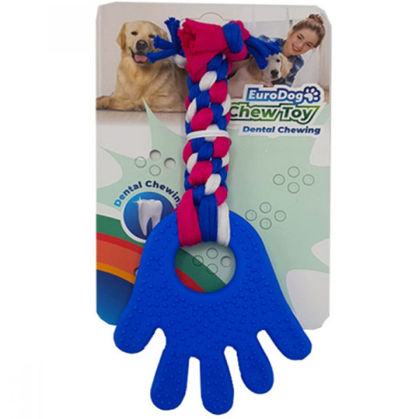 EuroDog Plastik El Diş Kaşıma Köpek Oyuncağı 17,5cm (Mavi-Kırmızı-Beyaz)