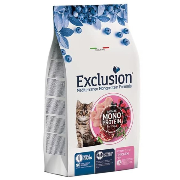Exclusion Monoprotein Tavuklu Narlı ve Yaban Mersinli Düşük Tahıllı Yavru Kedi Maması 1,5KG