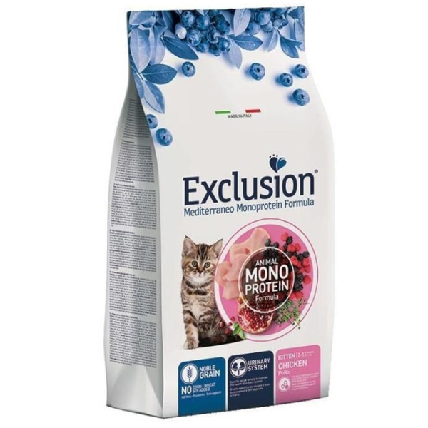 Exclusion Monoprotein Tavuklu, Narlı ve Yaban Mersinli Düşük Tahıllı Yavru Kedi Maması 12KG