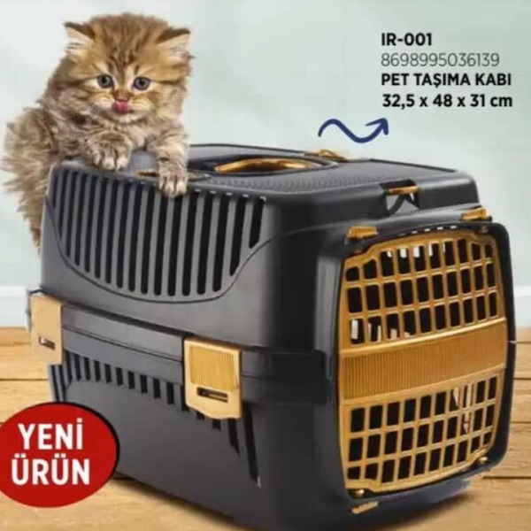 Plast Art Kedi Köpek Plastik Taşıma Çantası 32,5 X 48 X 31 Cm Altın/Siyah