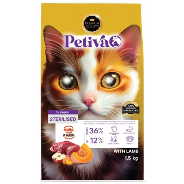 Petiva Kısırlaştırılmış Kediler İçin Kuzu Etli Kuru Kedi Maması 1,5 Kg