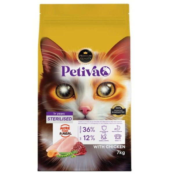 Petiva Kısırlaştırılmış Kediler İçin Tavuk Etli Kuru Kedi Maması 7 Kg