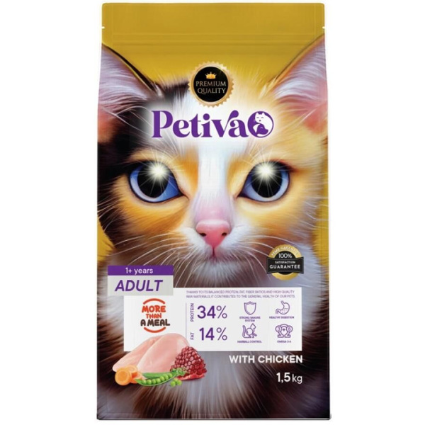 Petiva Yetişkin Kediler İçin Tavuk Etli Kuru Kedi Maması 1,5 Kg