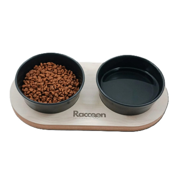 Raccoon Zeus İkili Seramik Mama Kabı 16 Cm SİYAH